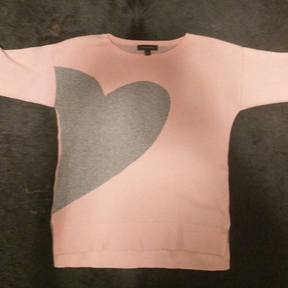 Ann Taylor Pink Grey Heart sweater wool